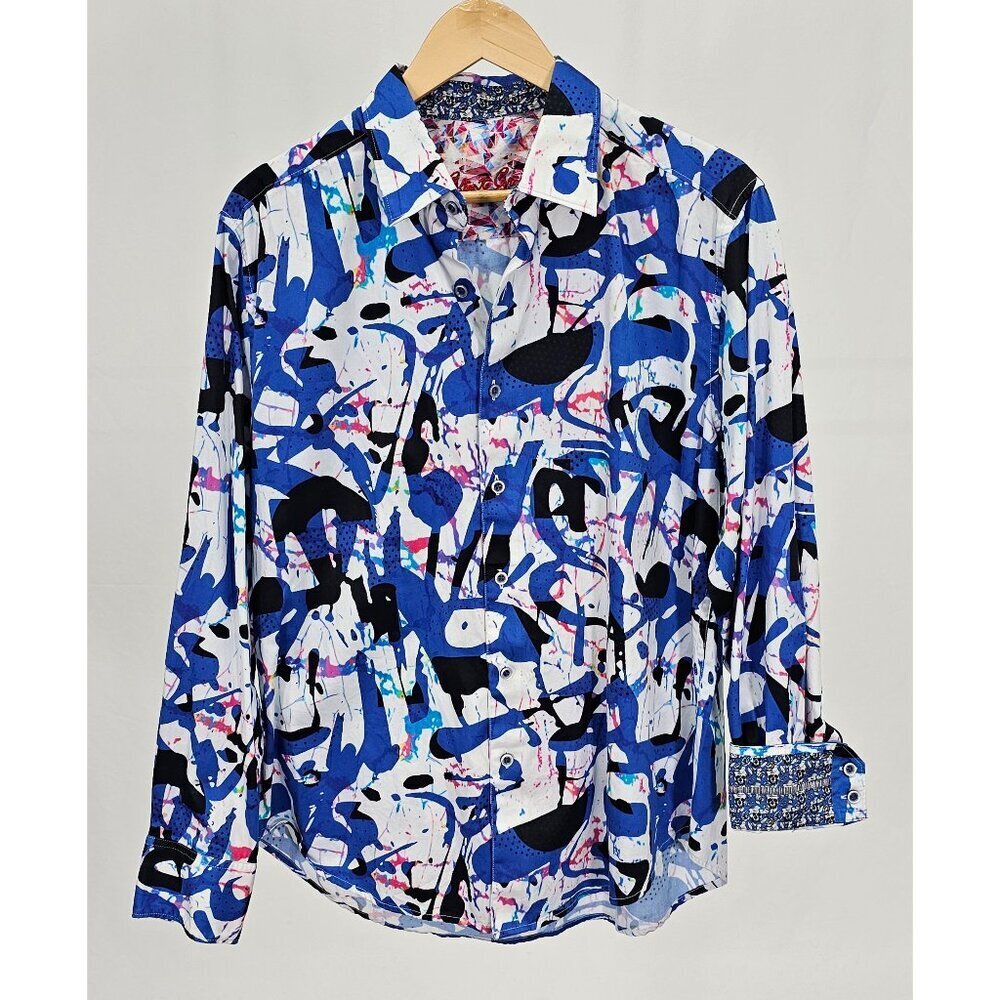 Robert Graham L Classic Fit Blue Abstract Contrasting Cuff Button Front …
